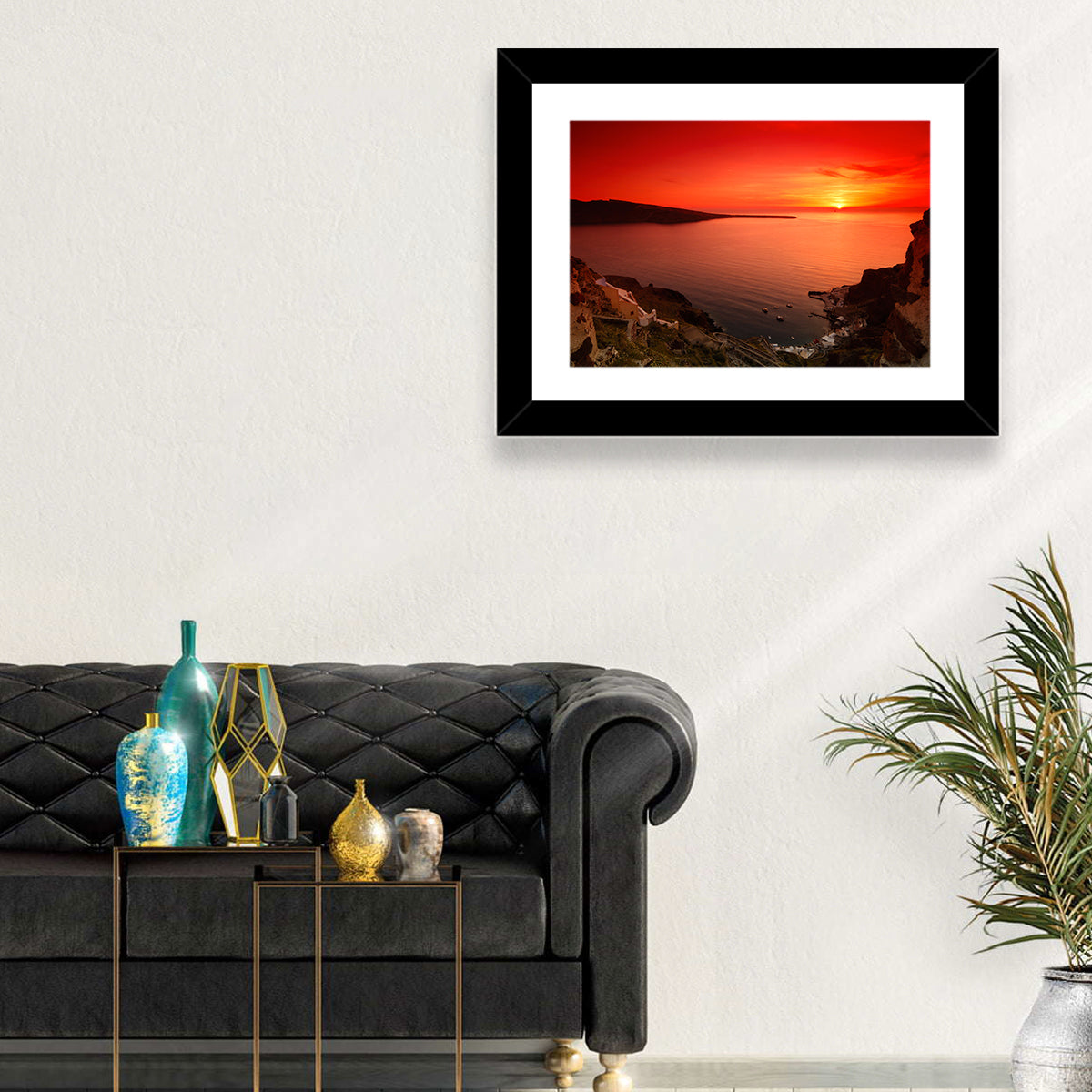 Ammoudi Bay Sunset, Oia Wall Art in a room, landscape
