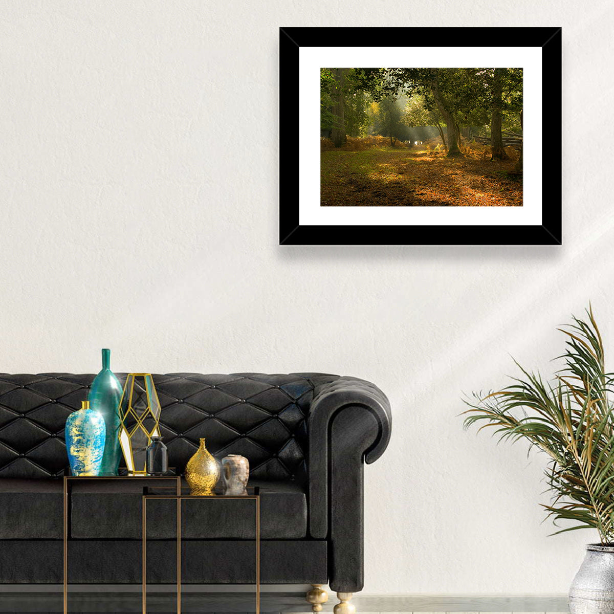 Autumn Forest Path, Hampshire Wall Art in a room, landscape