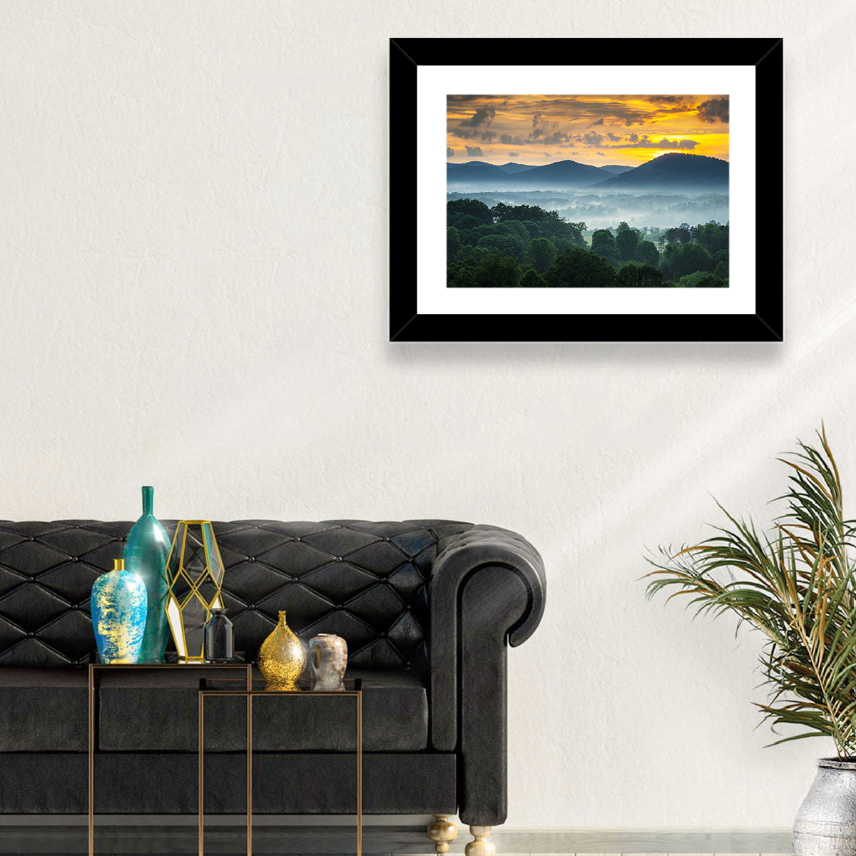 Blue Ridge Mountains Asheville Sunset Wall Art in a room, landscape