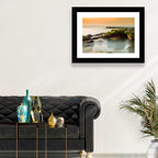 Mossy Rocky Coastline at Golden Hour Wall Art