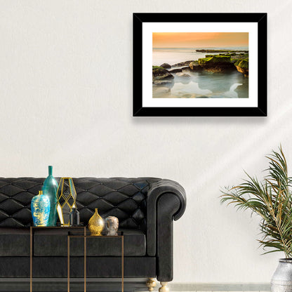 Mossy Rocky Coastline at Golden Hour Wall Art