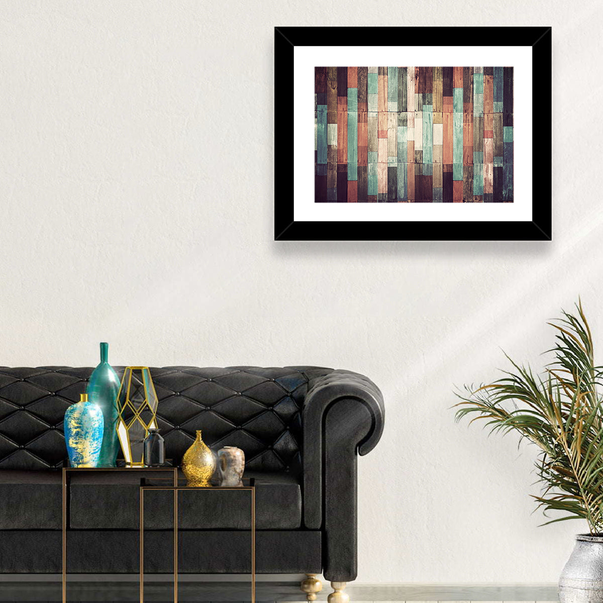 Sound Waves Wood Planks Wall Art in a room, landscape