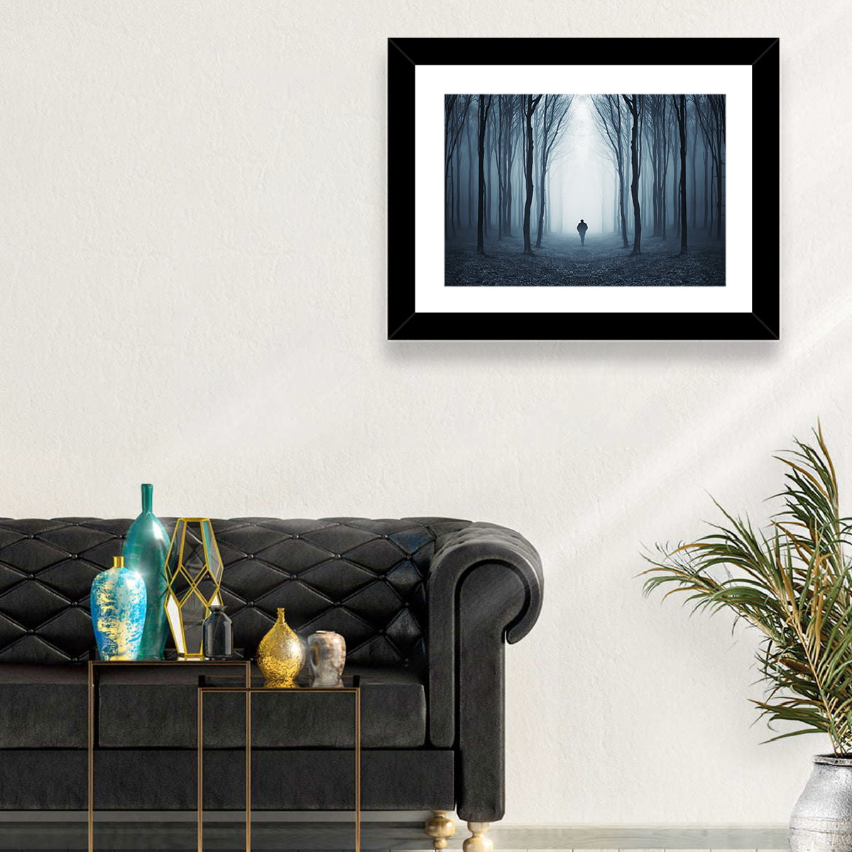 Lone Figure in Misty Forest Wall Art