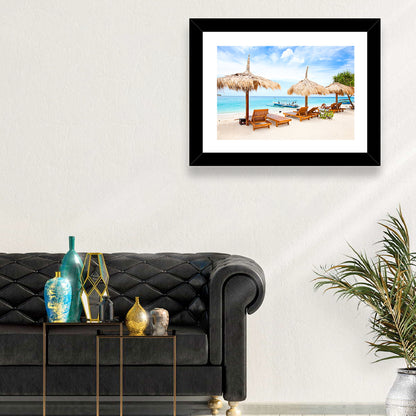 Gili Meno Beach with Thatched Umbrellas Wall Art
