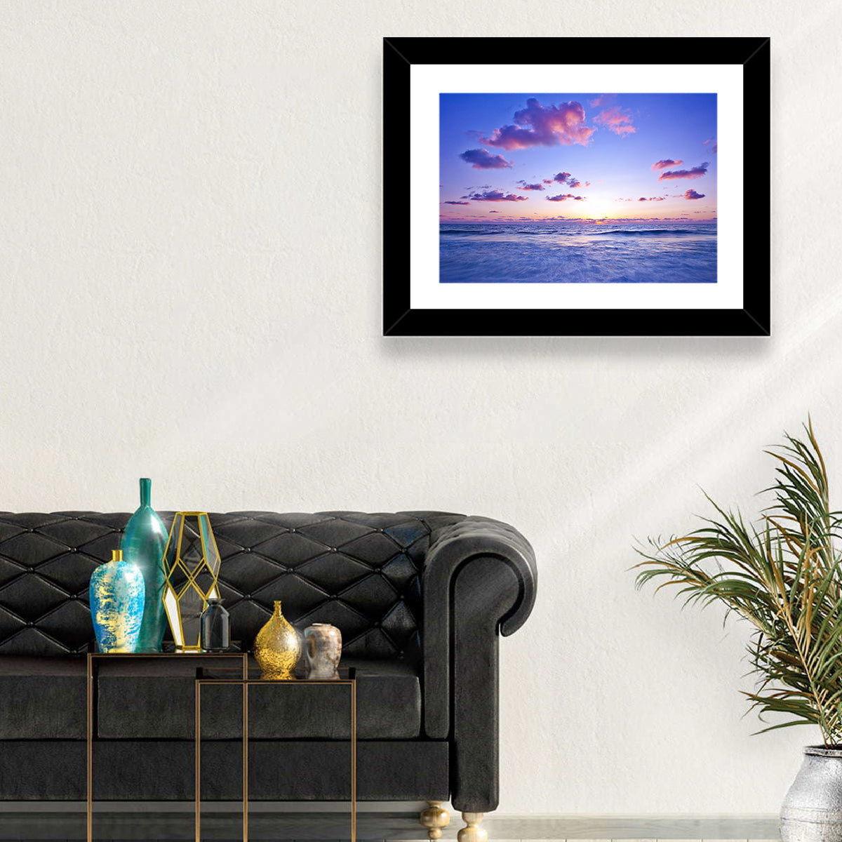 Mediterranean Sunset Wall Art in a room, landscape