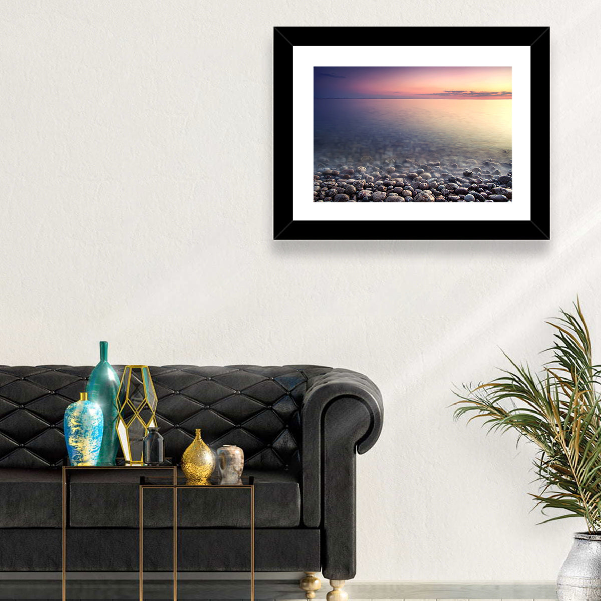 Pebbled Shore Sunset Wall Art