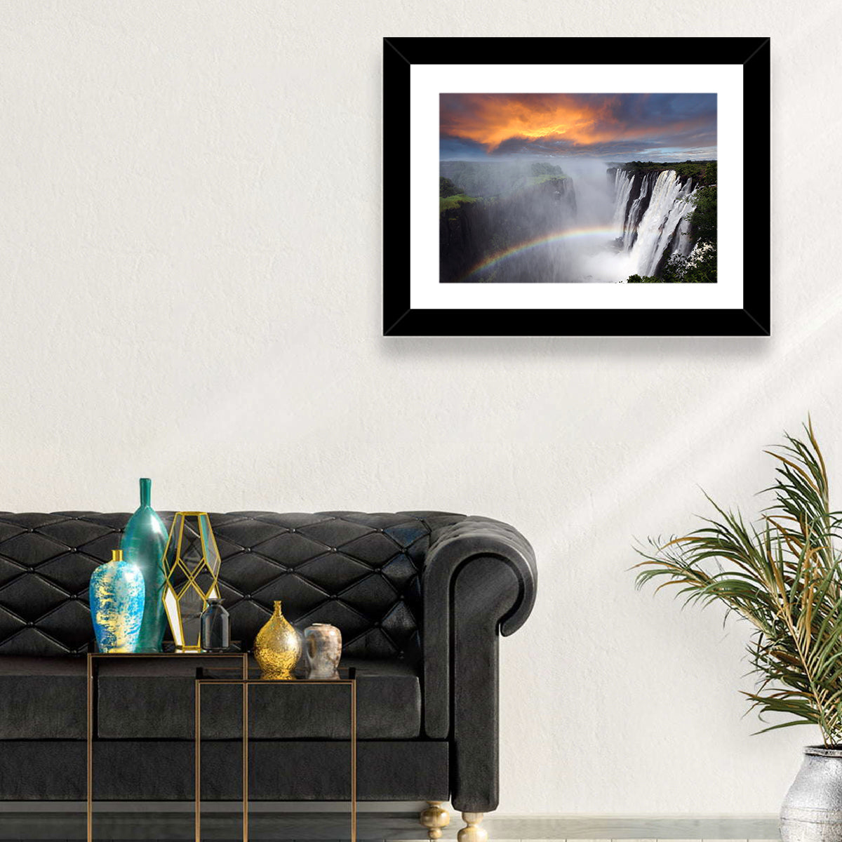 Victoria Falls Rainbow at Dusk Wall Art