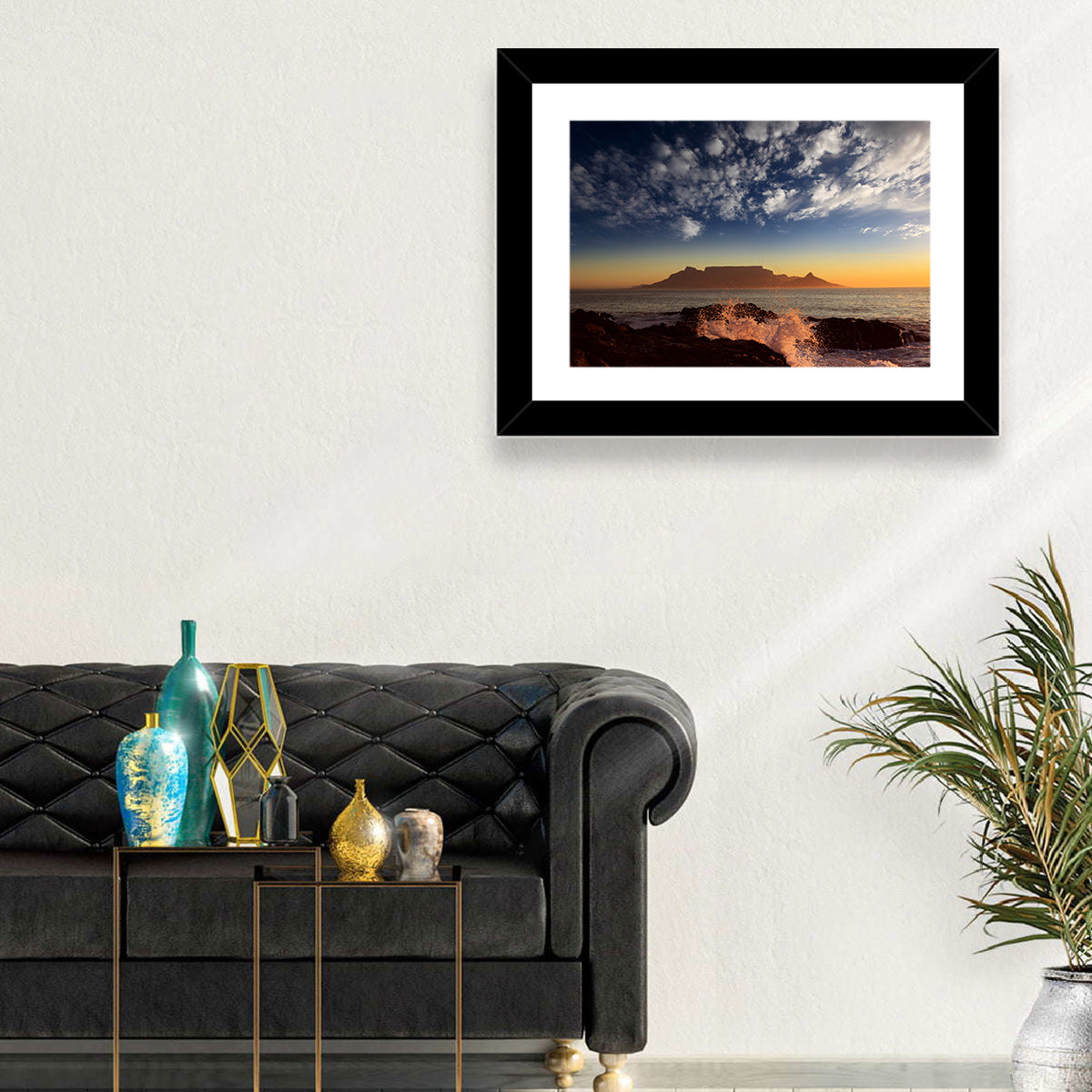 Table Mountain Sunset Silhouette Wall Art in a room, landscape