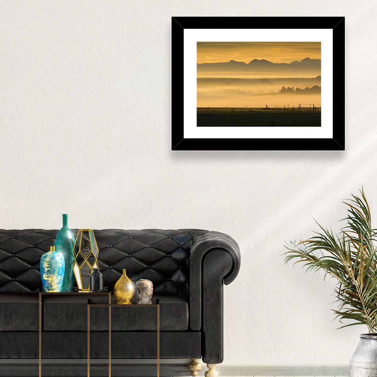 Bavarian Alps Morning Haze Wall Art in a room, landscape