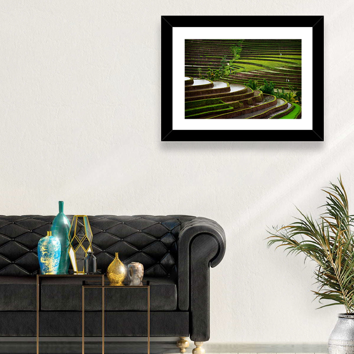 Lush Rice Terraces Wall Art in a room, landscape