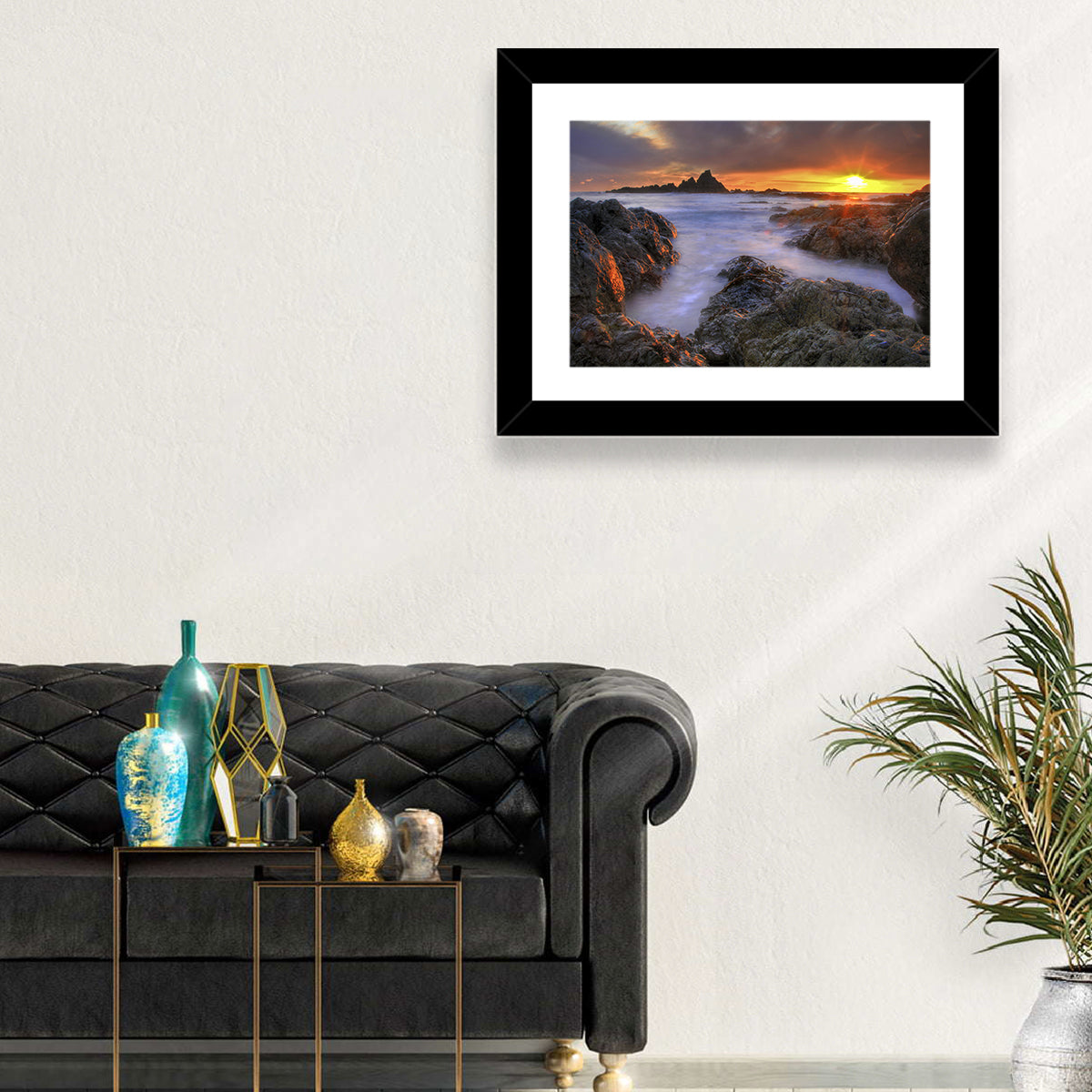 Tramore Rocky Coast Sunset Wall Art in a room, landscape