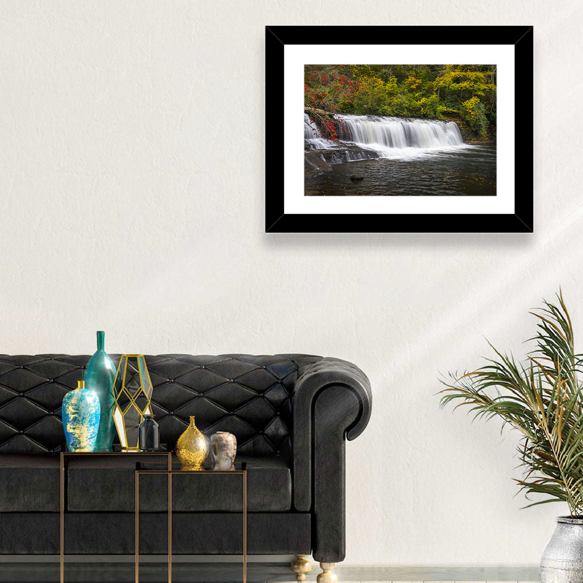 Dupont State Forest Autumn Waterfall Stream Wall Art in a room, landscape