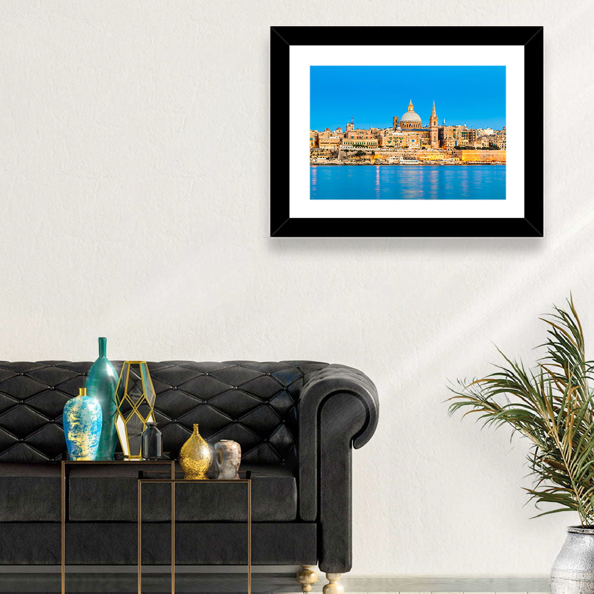 Valletta Waterfront Skyline Wall Art in a room, landscape