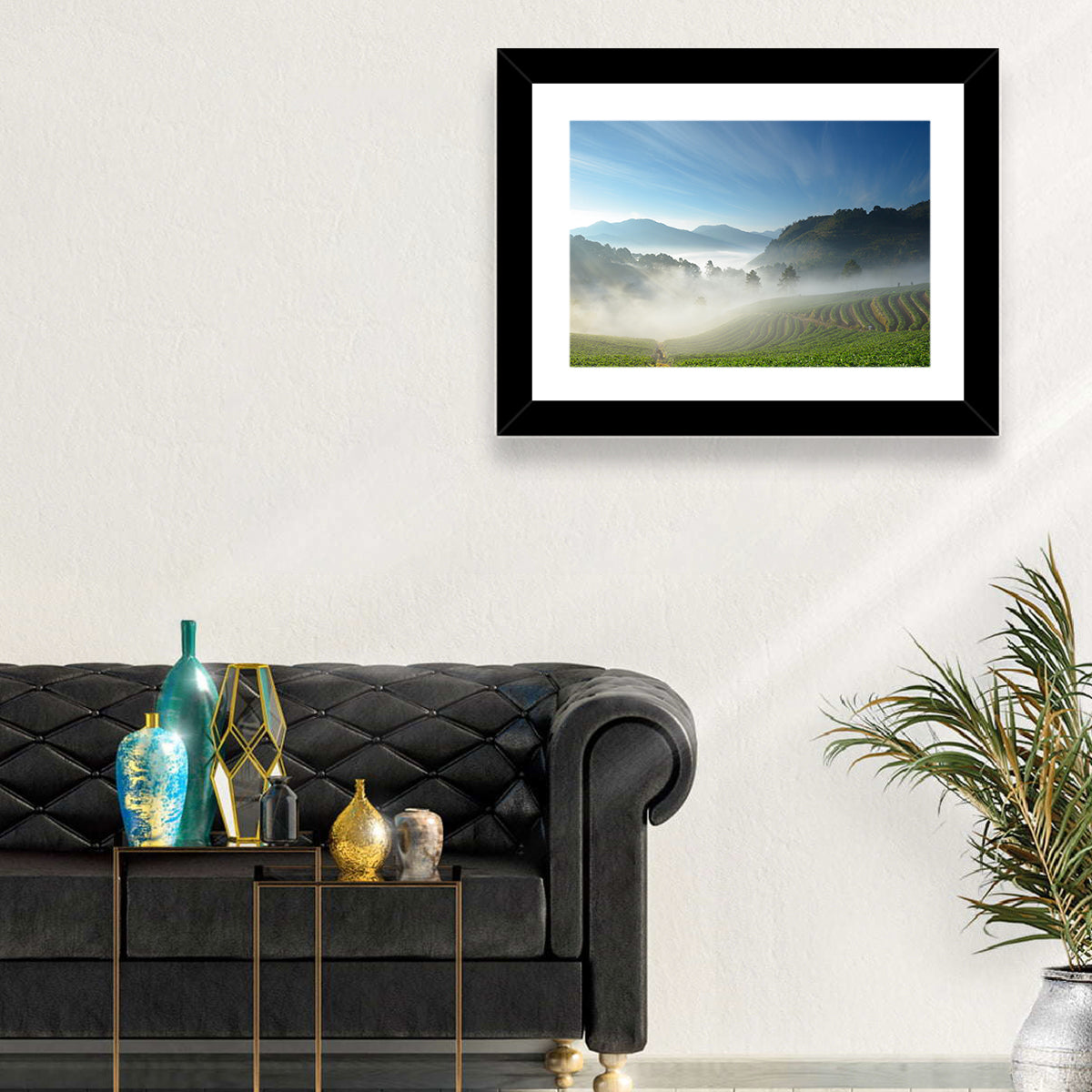 Sunlit Terraced Tea Hills Wall Art in a room, landscape