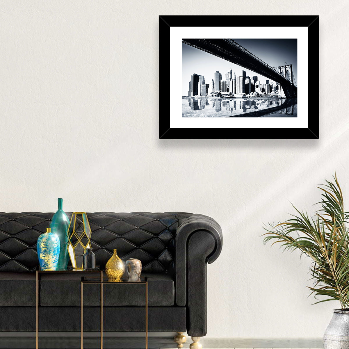 Brooklyn Bridge Low Angle Skyline Reflection Wall Art