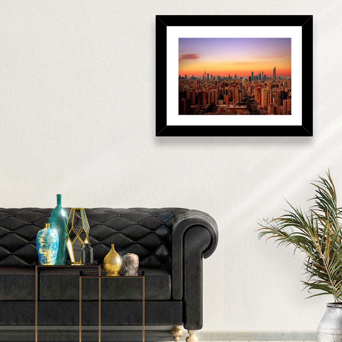 Kuwait City Skyline at Dusk Wall Art in a room, landscape