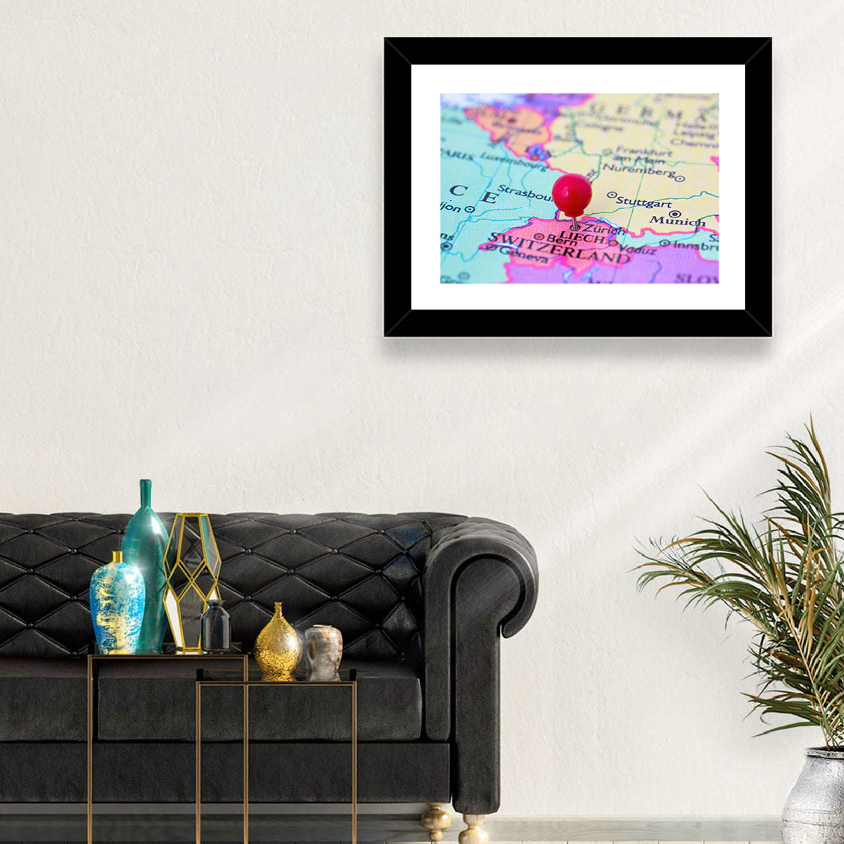 Zurich Map with Red Pin Wall Art