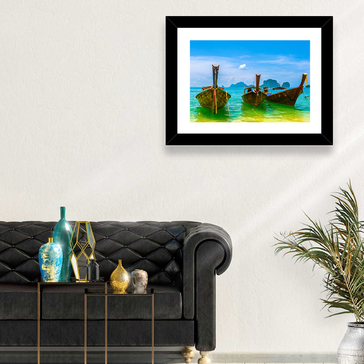 Three Long-tail Boats on Turquoise Water Wall Art