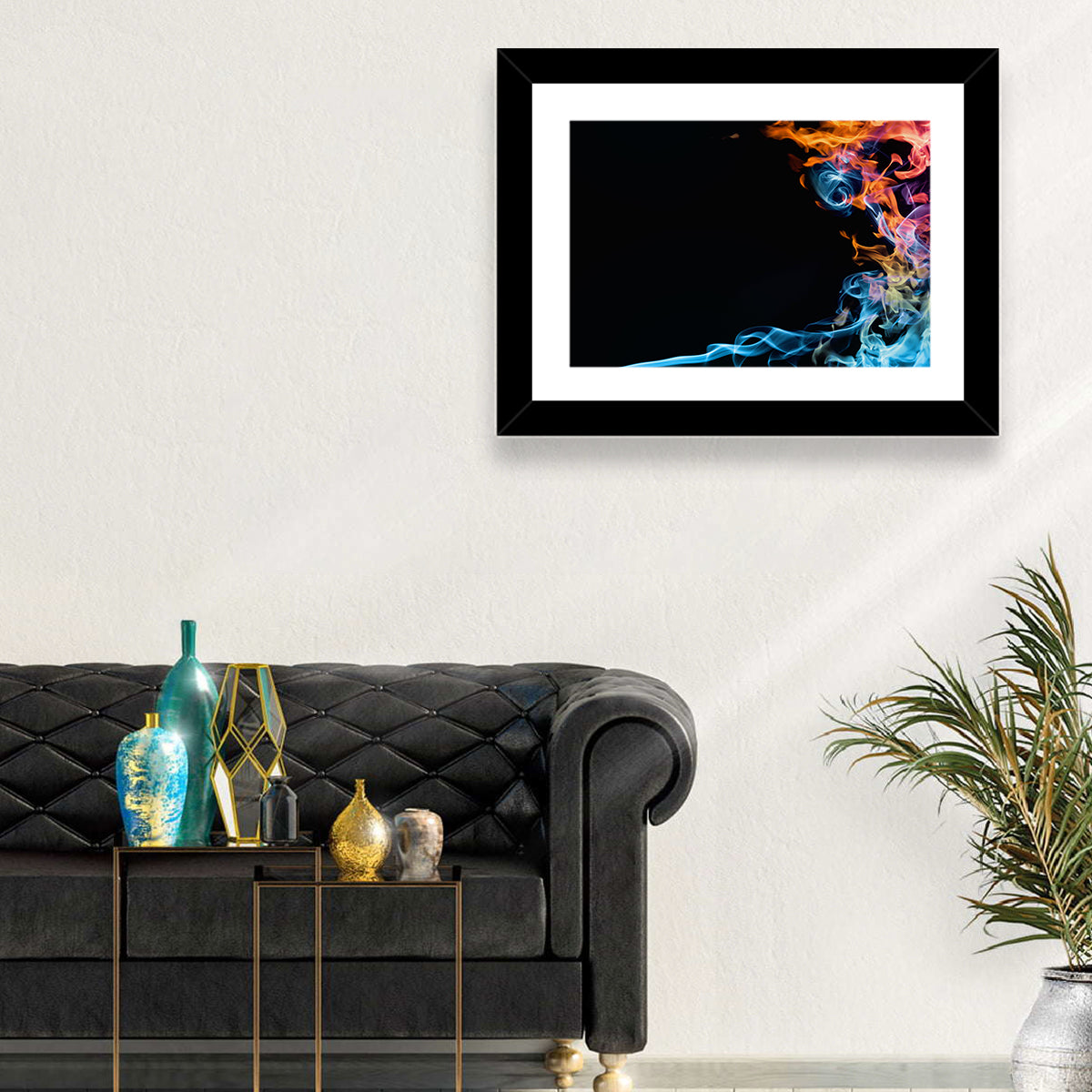 Glowing Flame Abstract Wall Art in a room, landscape