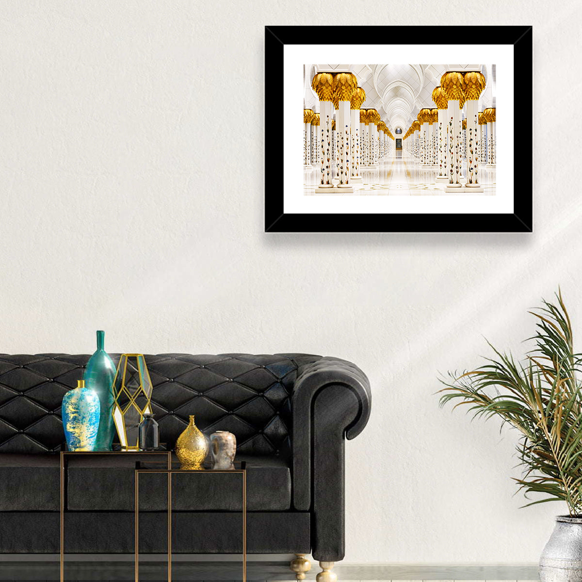 Sheikh Zayed Grand Mosque Colonnade Wall Art in a room, landscape