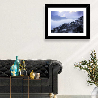 Misty Hillside Town Wall Art