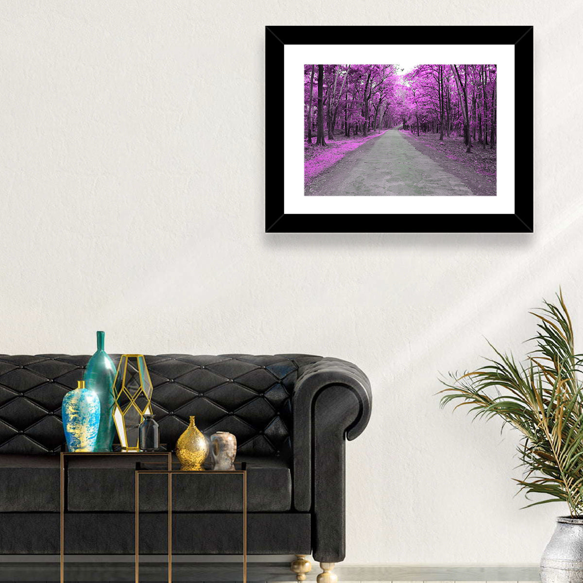 Magenta Autumn Forest Road Wall Art