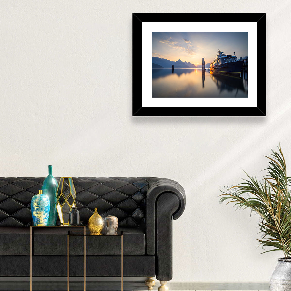 Lake Lucerne Sunset Wall Art in a room, landscape
