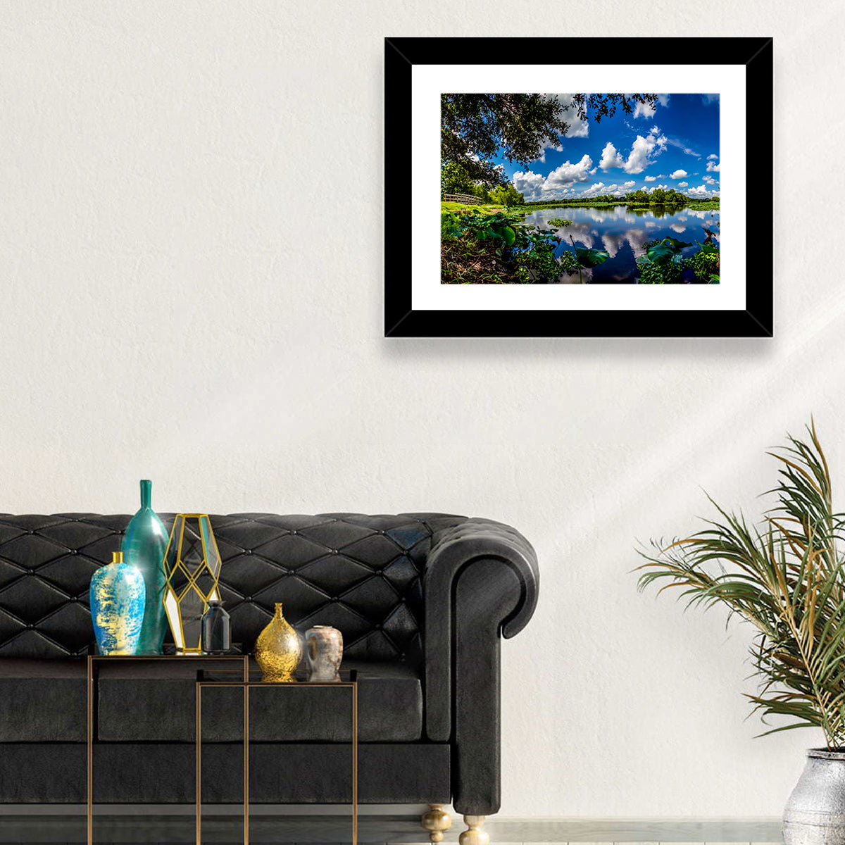 Brazos Bend Lake Reflection Wall Art in a room, landscape
