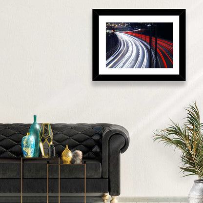 Night Highway Light Trails Wall Art