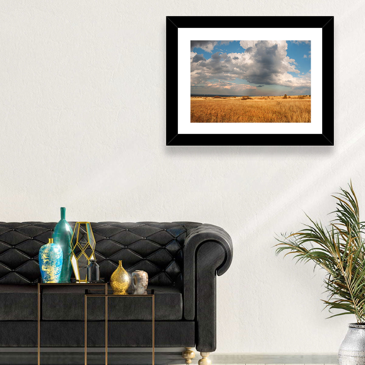 Golden Oklahoma Prairie Wall Art in a room, landscape