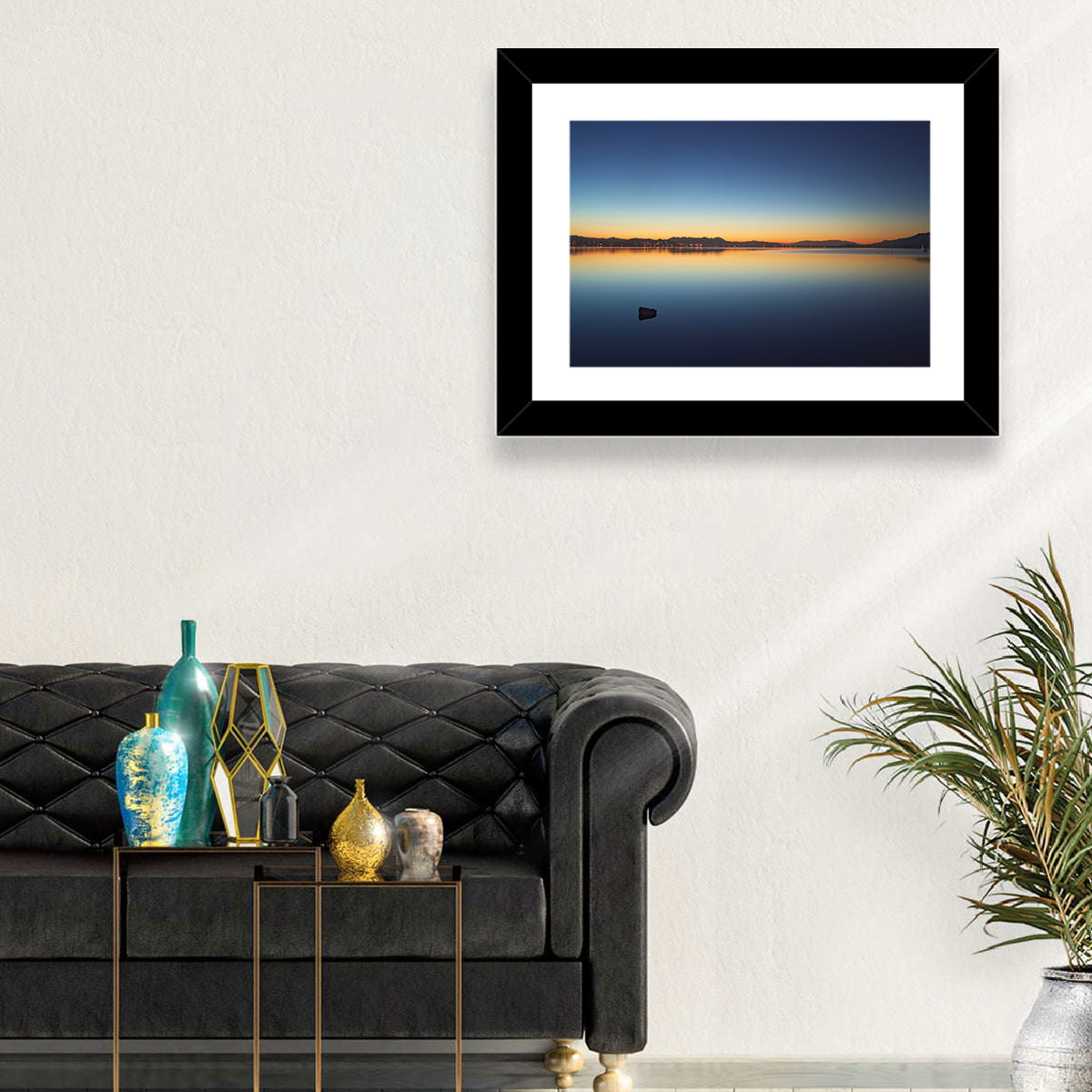 Lake Elsinore Sunset Wall Art in a room, landscape
