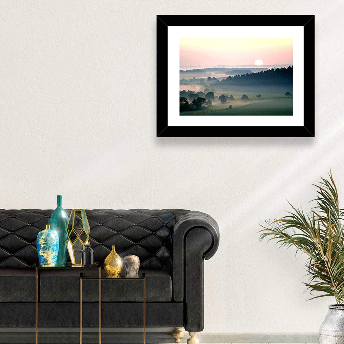 Czech Morning Fog Landscape Wall Art in a room, landscape