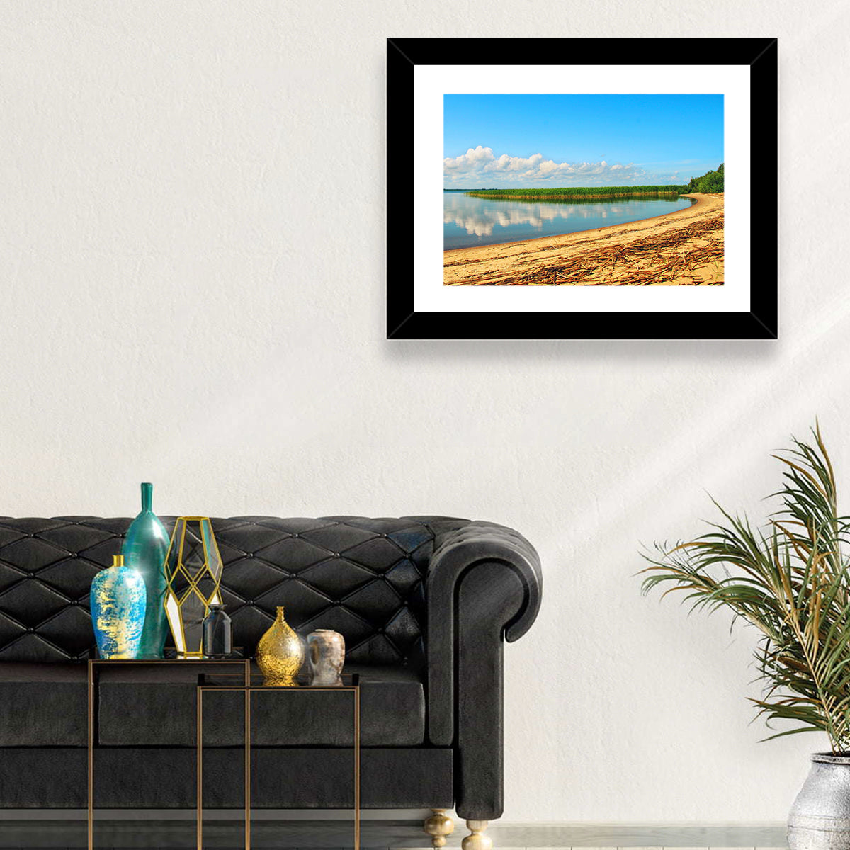 Lake Pskov Shoreline Wall Art in a room, landscape