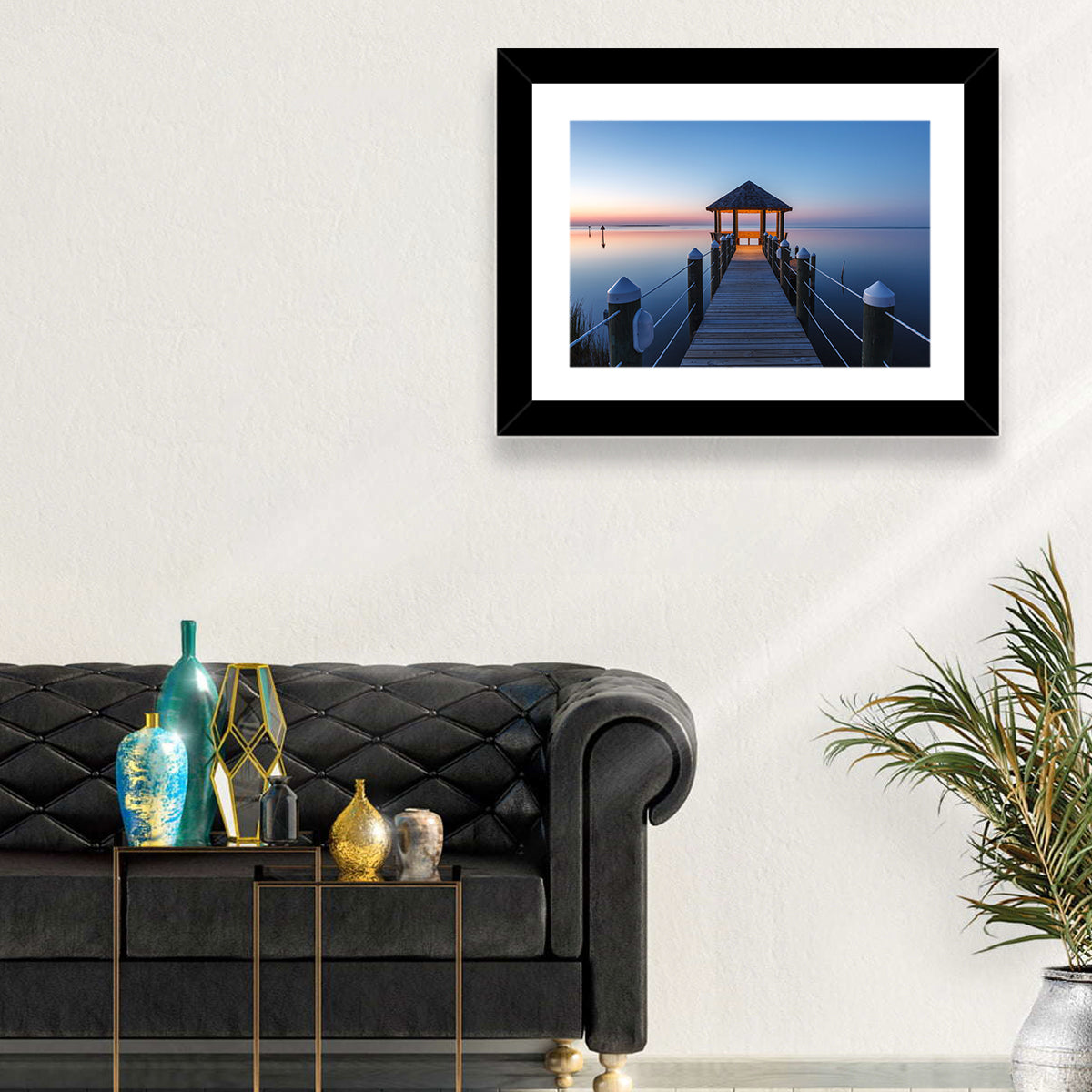 Pamlico Sound Twilight Gazebo Wall Art in a room, landscape