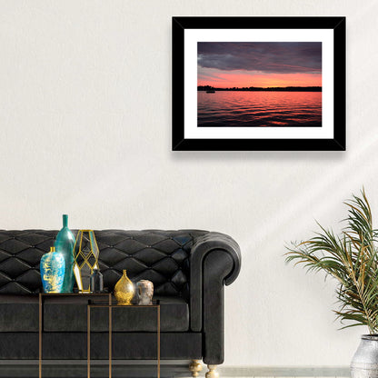 Lake James Sunset with Boat Wall Art