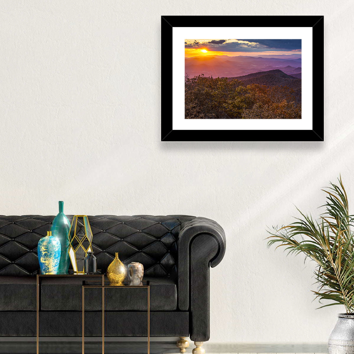 Blue Ridge Sunset Over Autumn Ridges Wall Art in a room, landscape