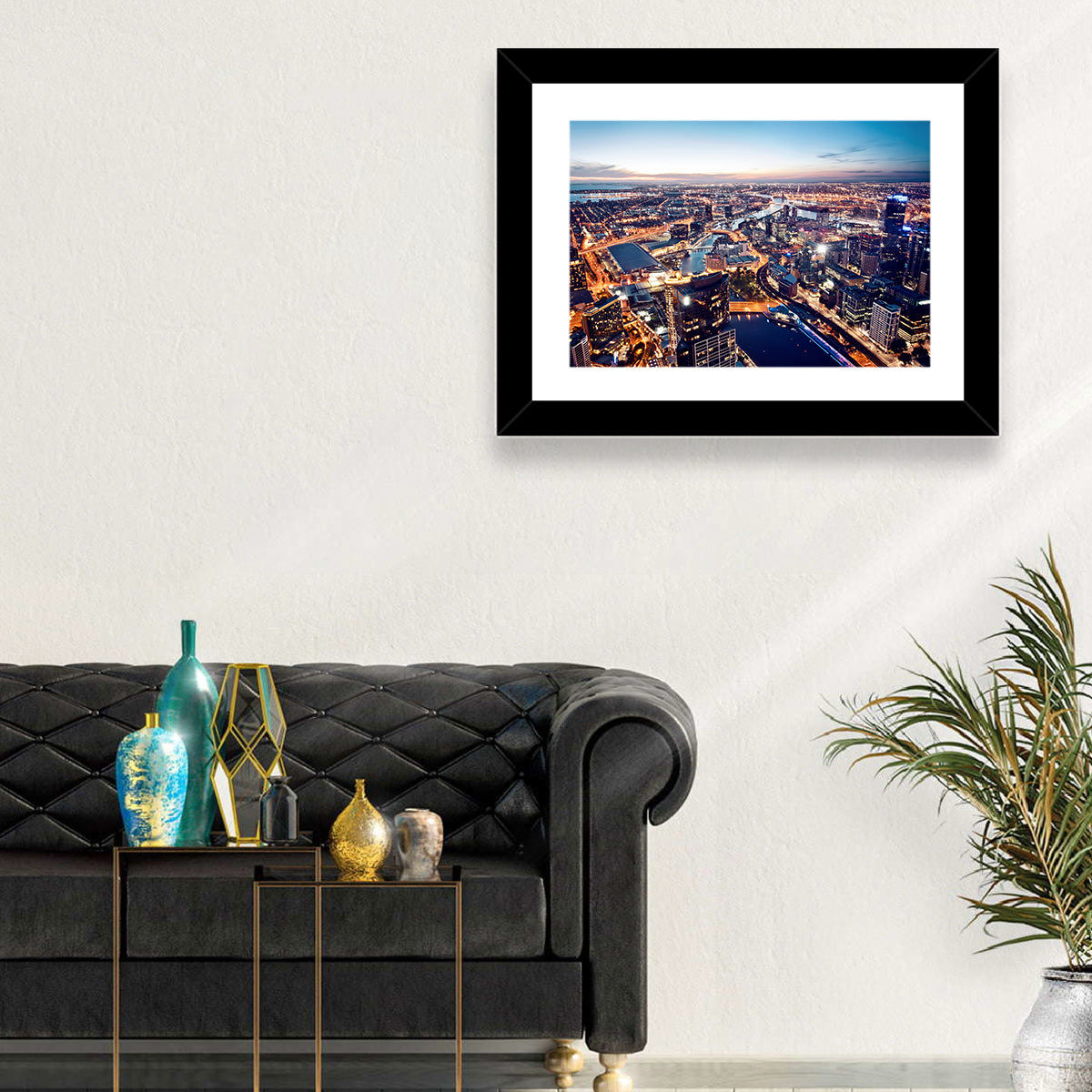 Melbourne Twilight Skyline Wall Art in a room, landscape