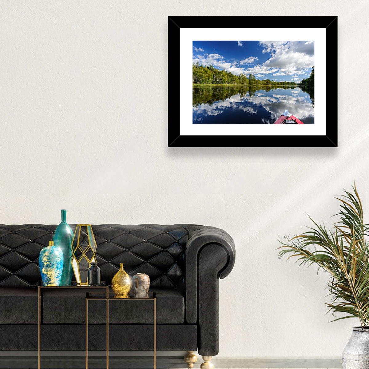 Karelia Kayak Reflection Wall Art in a room, landscape