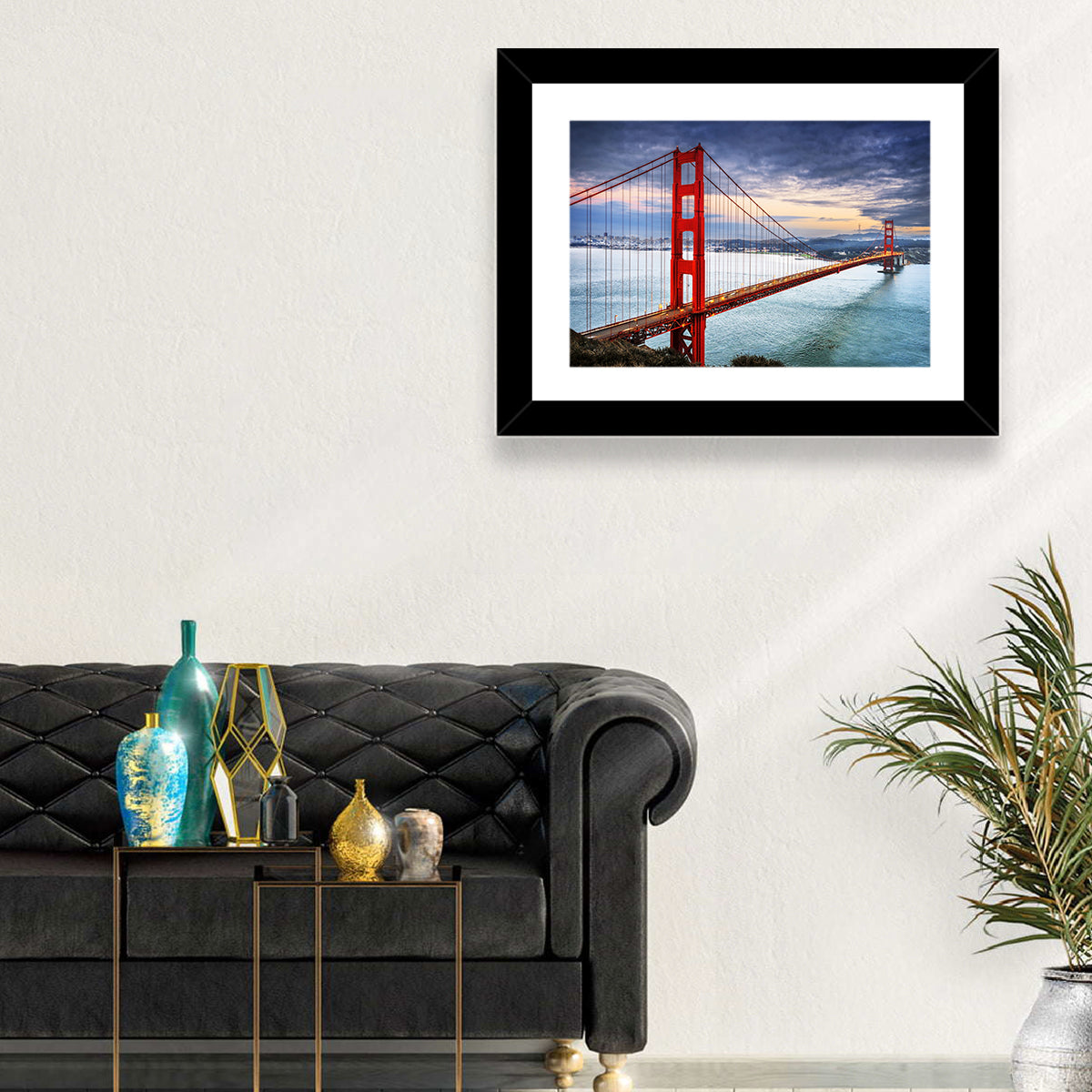 Golden Gate Bridge at Dusk Wall Art in a room, landscape