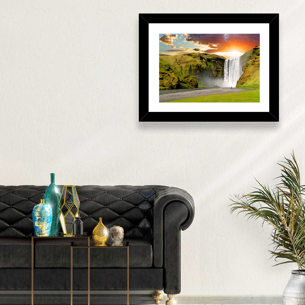 Skógafoss at Sunset Wall Art in a room, landscape