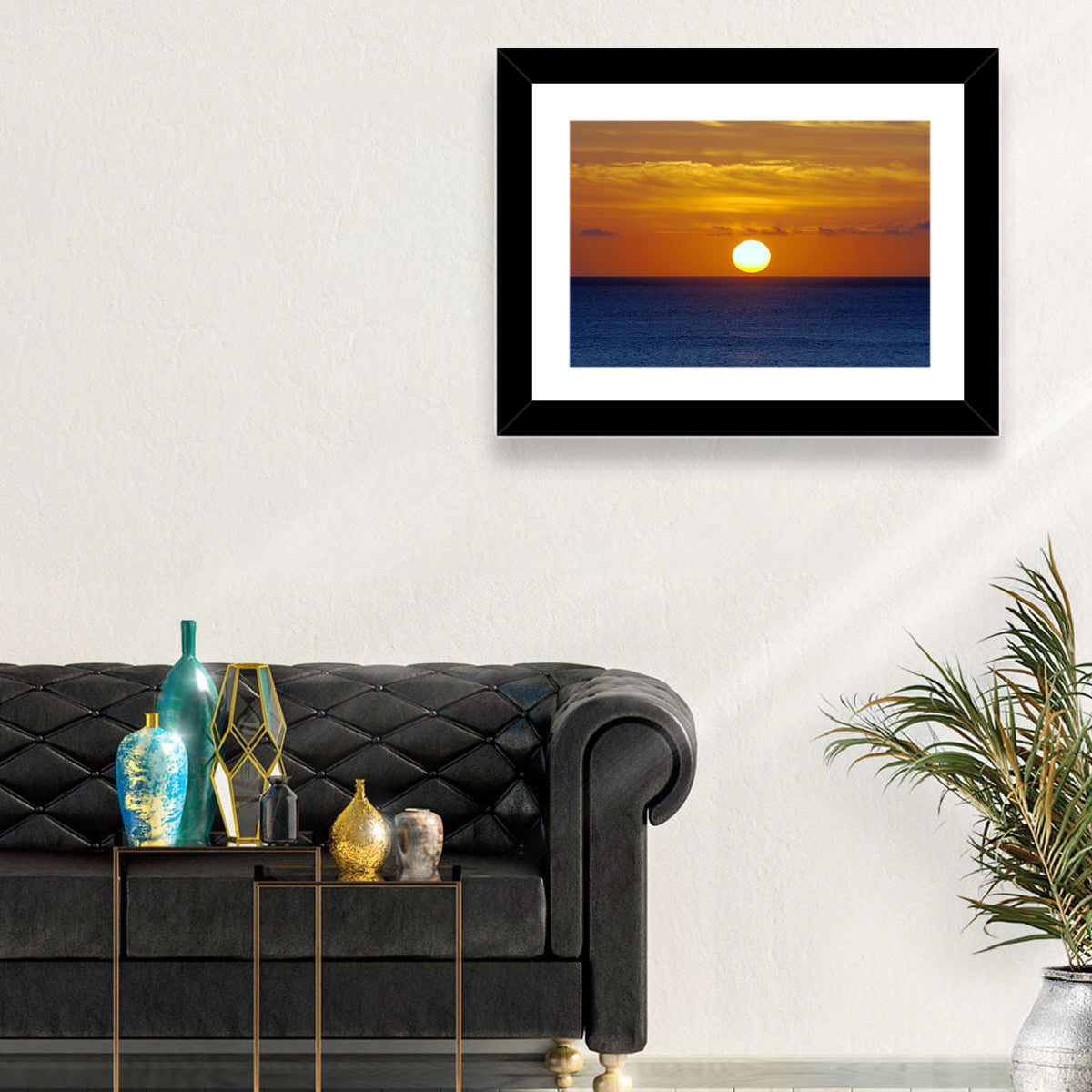 Golden Pacific Sunrise Wall Art in a room, landscape