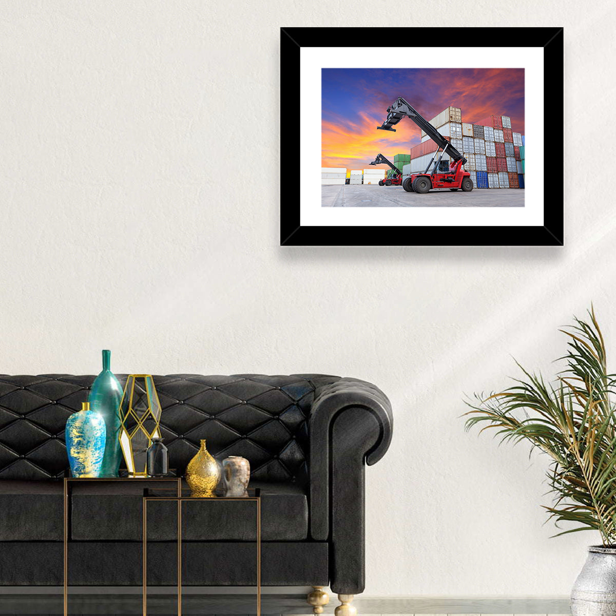 Red Reach Stackers at Sunset Wall Art