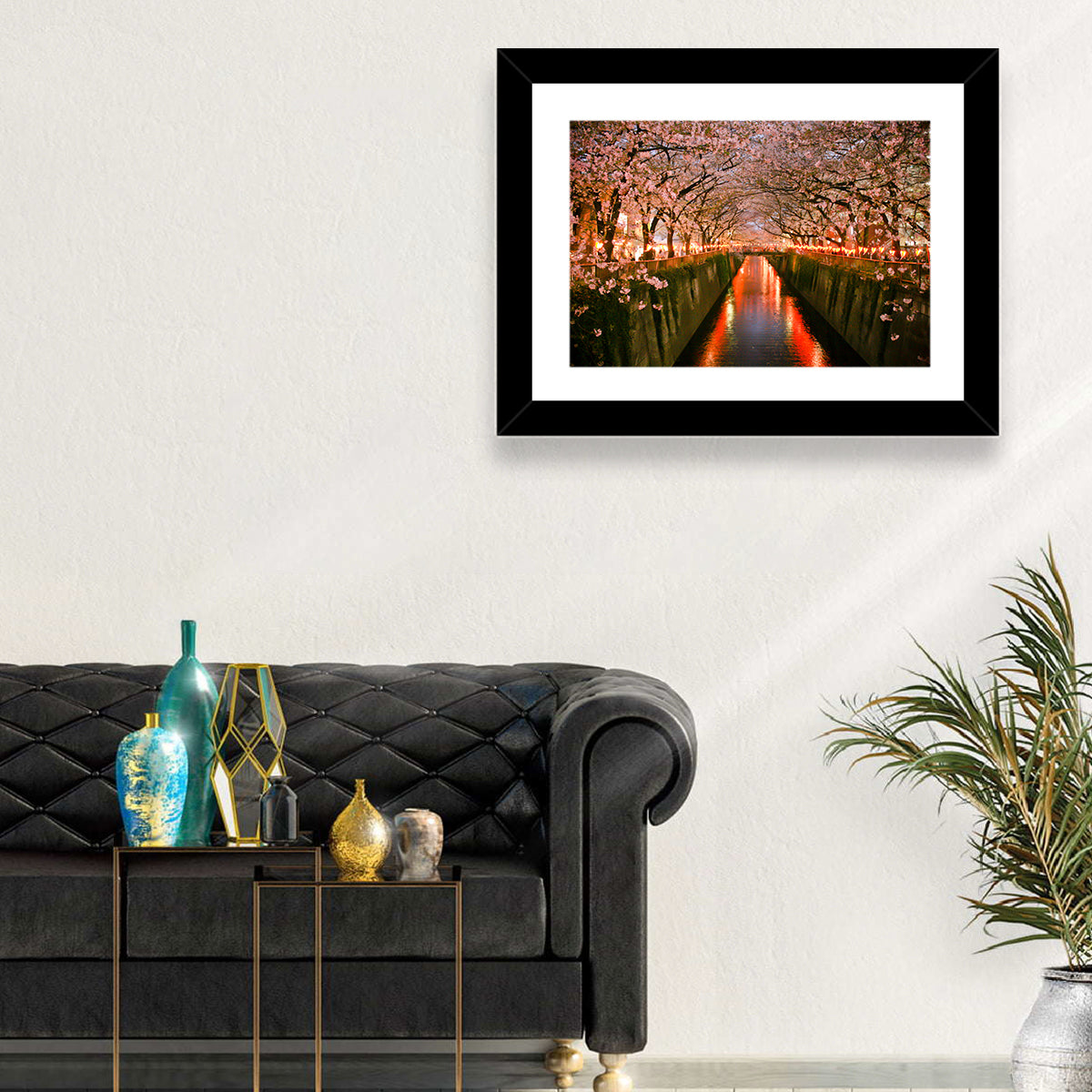 Meguro River Cherry Blossoms Wall Art in a room, landscape