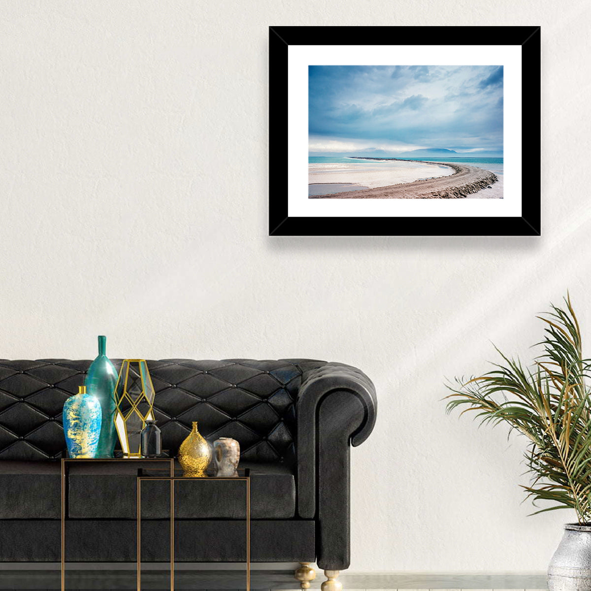 Dead Sea Salt Flats Coastline Wall Art in a room, landscape