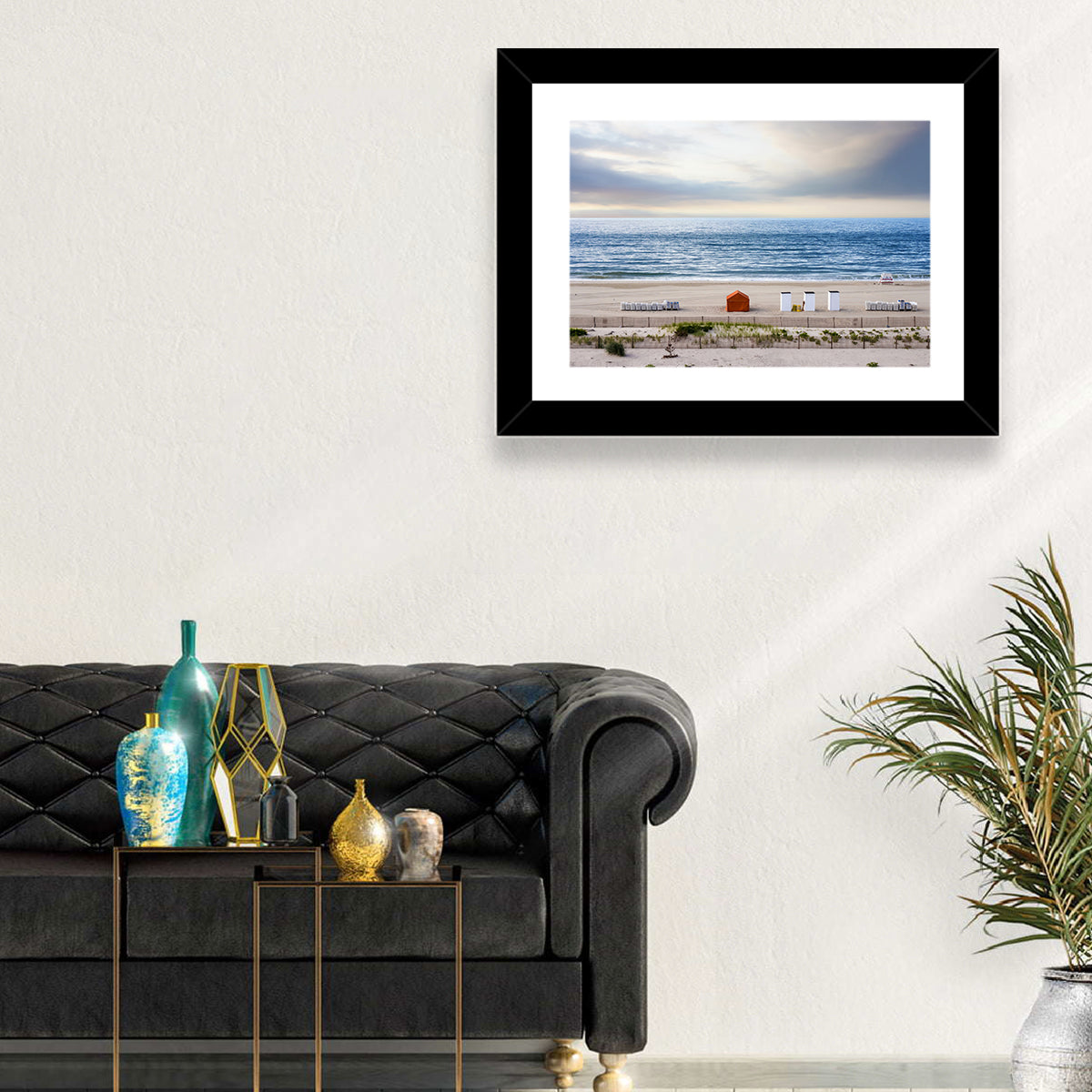 Cape May Beach Huts Wall Art in a room, landscape