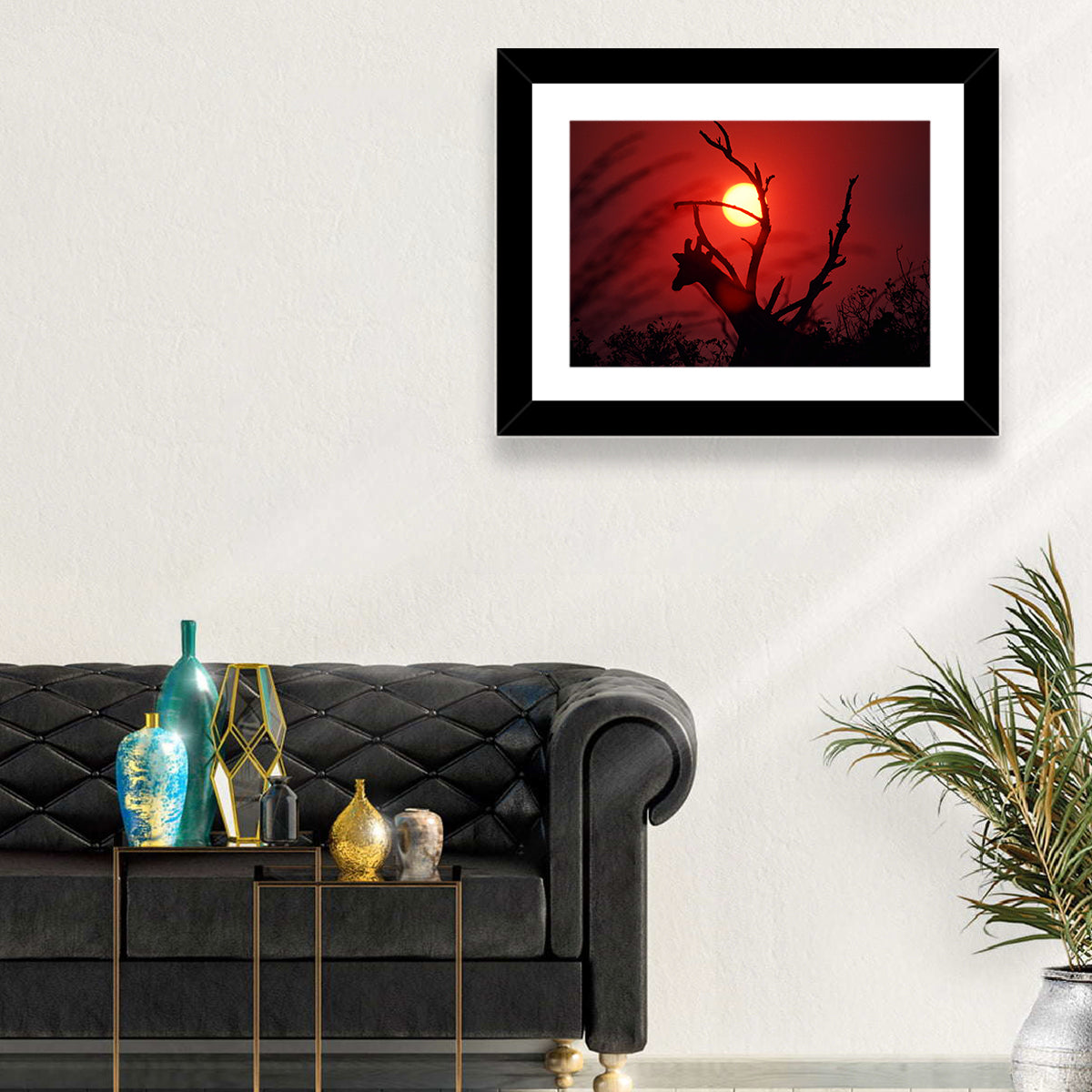 Giraffe Silhouette at Sunset Wall Art