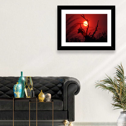 Giraffe Silhouette at Sunset Wall Art