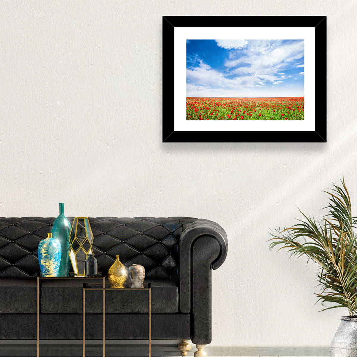 Red Poppy Field Wall Art in a room, landscape