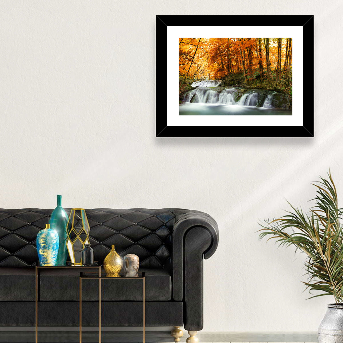 Autumn Forest Waterfall Wall Art