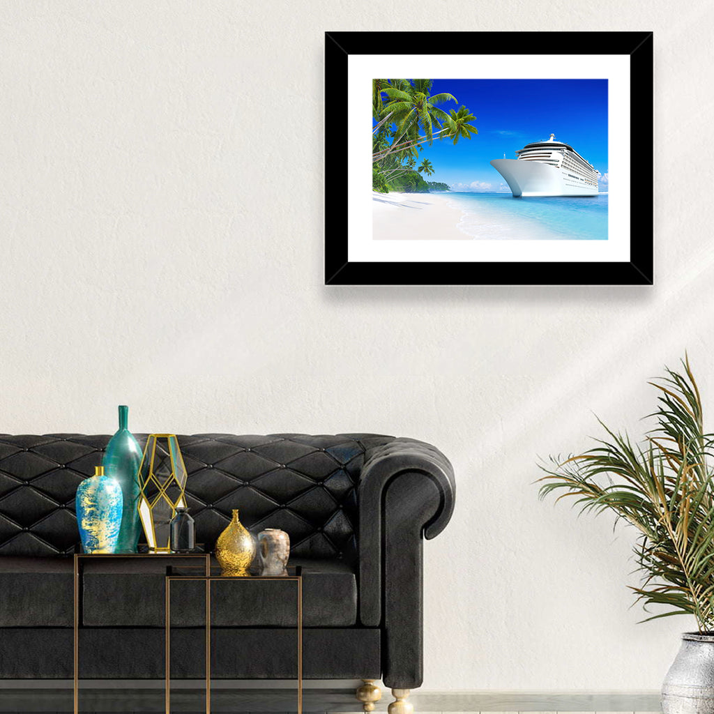Cruise Ship Beside Tropical Beach Wall Art